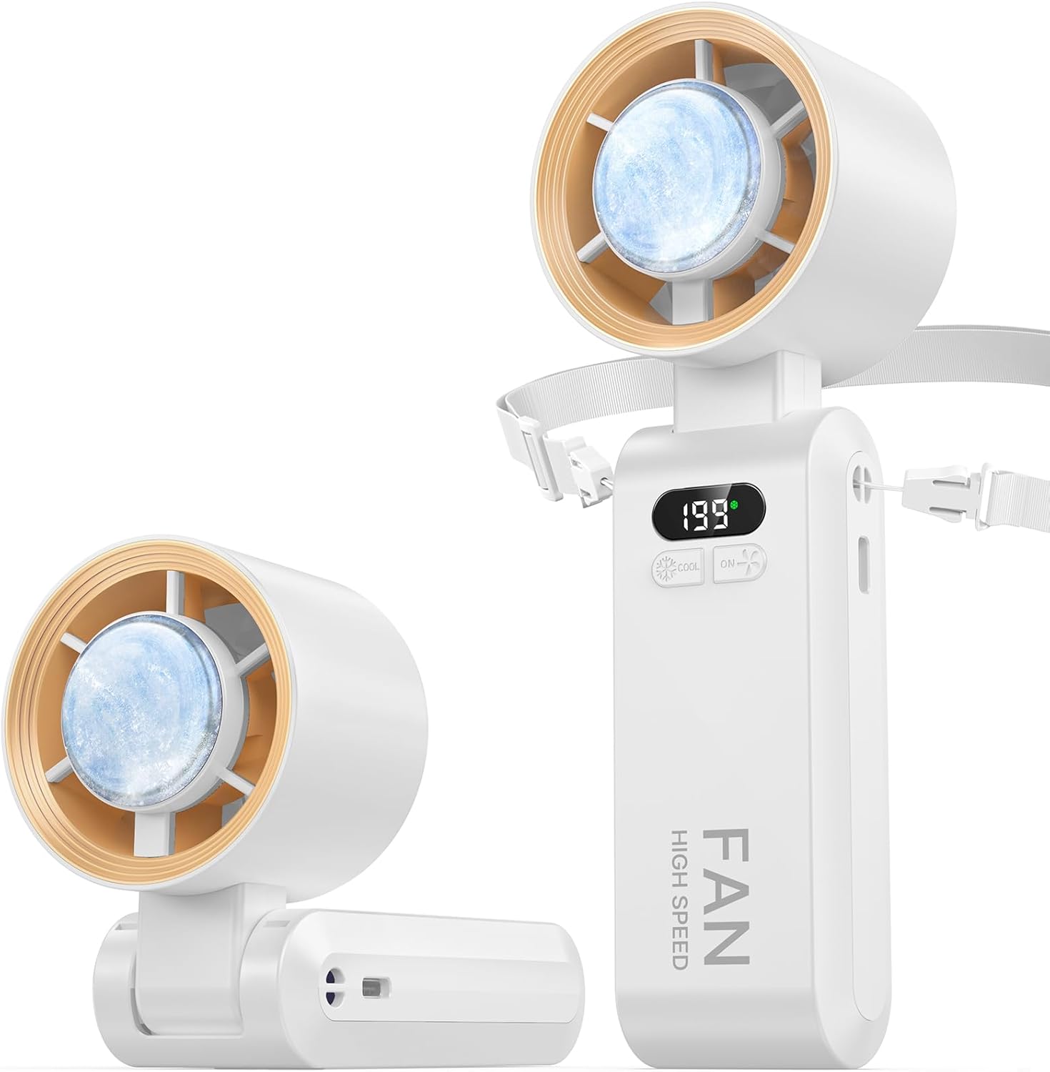 Handheld Portable Turbo Fan with Ice Cooler, Speed (1-199) 5500mAh Rechargeable Personal Fan,[20H Cooling Time] Super Mini Yet Powerful [20000 RPM] Small Pocket Fans for Travel/Outdoor/Office, White