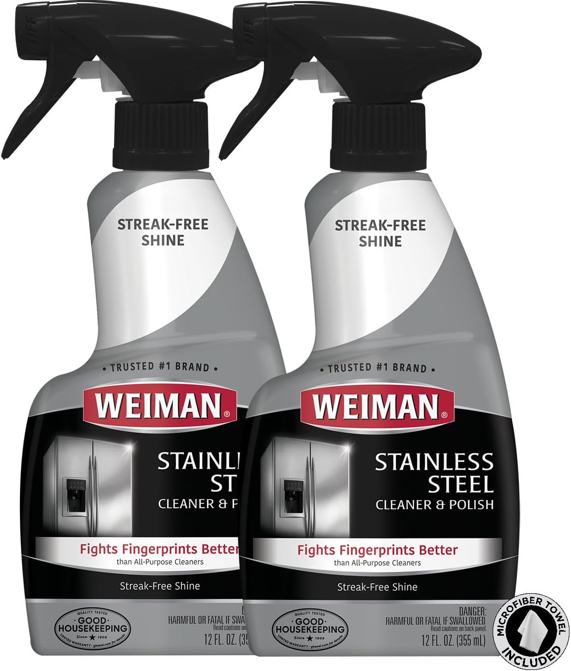Weiman Stainless Steel Cleaner and Polish - 2 Pack - Removes Fingerprints, Residue, Water Marks and Grease from Appliances w/Buffing Towel