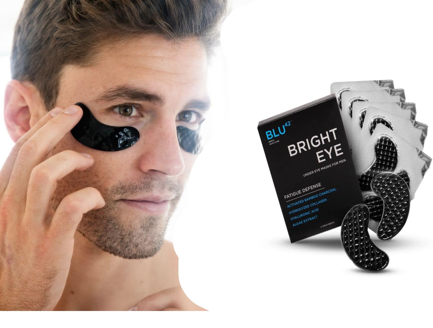 Mens Activated Charcoal Eye Patches, Anti-Wrinkle, Energizing Eye Masks, Eliminates Wrinkles, Puffiness, & Dark Circles (Pack of 5 Treatments)