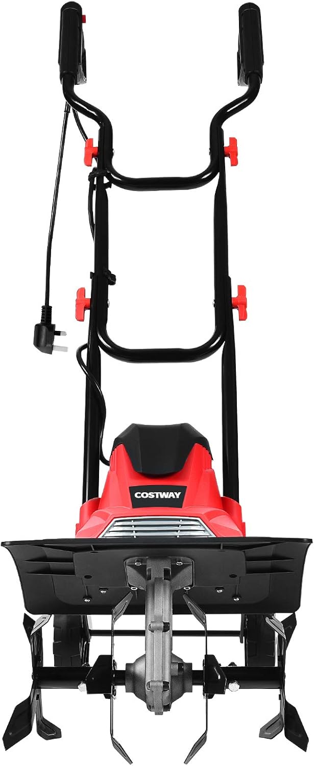 COSTWAY 1200W/1500W Electric Tiller, Garden Soil Cultivator Rotavator with Sharp Blades, Foldable Handle, 35/43cm Cutting Width & 22cm Cutting Depth (35cm, Red)