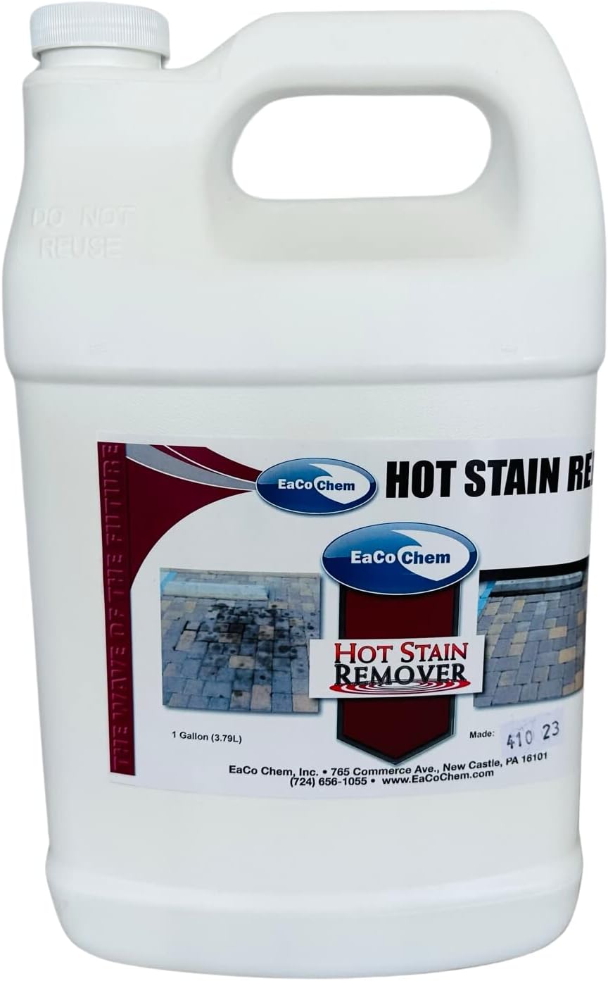 EaCo Chem Hot Stain Remover - Remove Food, Oil, Petroleum, & Carbon Deposit Staining from Masonry, Concrete, Brick, Block, Limestone, Pavers & More! - 1 GALLON