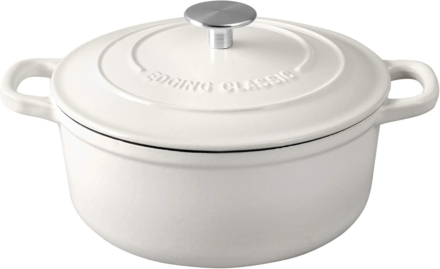 Enameled Cast Iron Covered Dutch Oven with Dual Handle, Dutch Ovens with Lid for Bread Baking, Safe to 500 degrees, 3.5 Quart, White