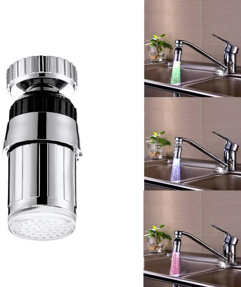 3 Color Led Faucet Lights Temperature Sensor Three Color Changing Faucet Tap Light Water Aerator Long Type 360 Degree Rotatable for Kitchen Bathro​om 1PCS