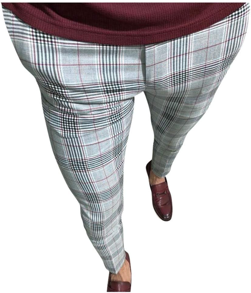 Mens Dress Pants Chino Trousers Slim Fit Tapered Leg Mens Golf Pants Slim Fit Plaid Printed Work Trousers Wrinkle-Resistant Flat-Front Chinos Smart Office Trouser Stylish Business Pant