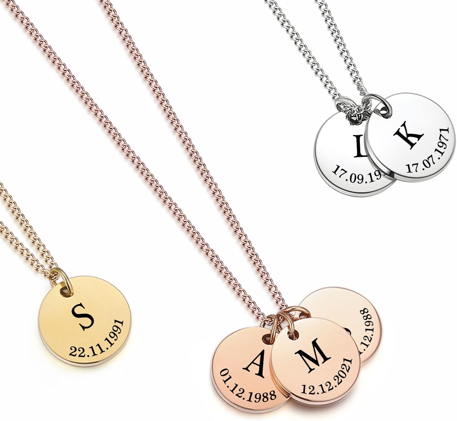 TMT Personalised necklace for women | Initial necklace with date engraved (Silver, Gold, Rose Gold) | Customised pendant Ideal personalised birthday gift for Mother Daughter Grandmother Sister Auntie