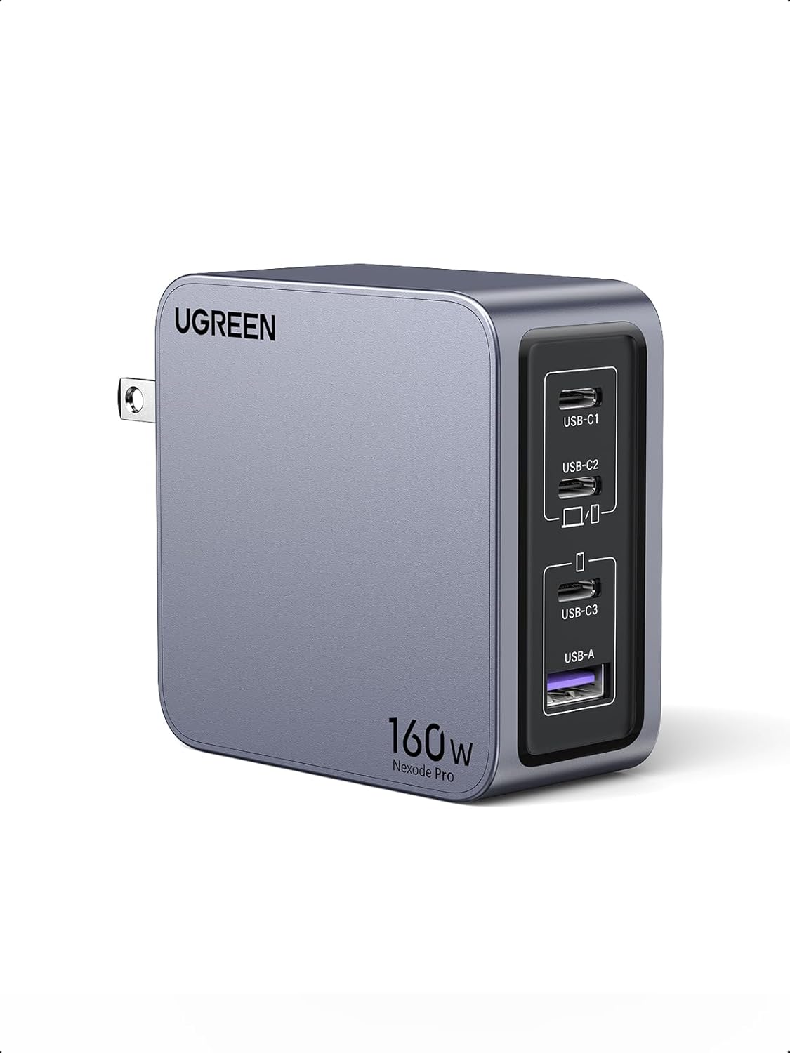 UGREEN Nexode Pro 160W USB C Charger Block, 4-Port PD 3.1 GaN Charger Fast PPS Laptop Charger for MacBook Pro 16'' M2, Pixelbook, Dell XPS, iPad Pro, iPhone 16/15, Galaxy S23, Pixel 8, Steam Deck