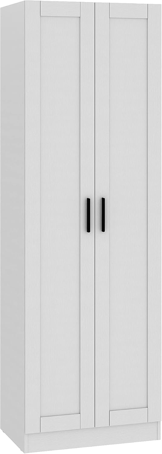 Panana Wooden Storage Cabinet, 2 Doors Sideboard Organizer Unit Tall Kitchen Cupboard with Adjustable Shelves for Living Room, Bedroom, Kitchen and Hallway (White)