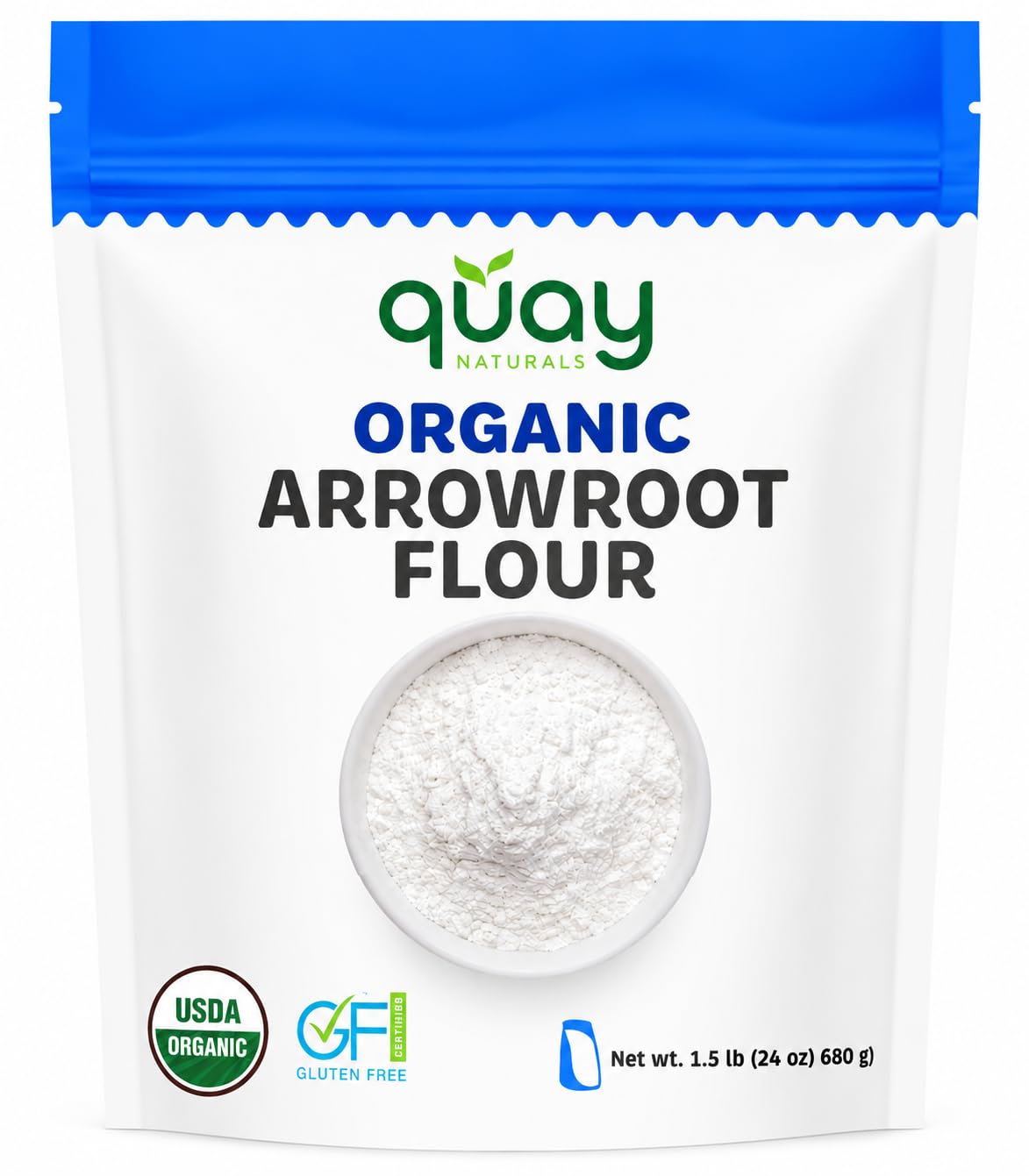 Quay Naturals Organic Arrowroot Flour 1.5 lb - Non-GMO, Vegan, Gluten Free Flour - Paleo-Friendly Bread Flour Alternative - Perfect Starch Substitute - Organic Arrowroot Powder
