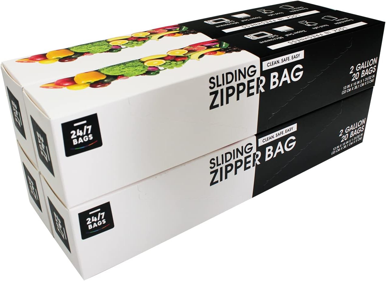 2 Gallon Slider Jumbo Storage Bags- 80 Count, Featuring Expandable Bottom, Zero BPA, Microwave-Safe(4 boxes of 20)