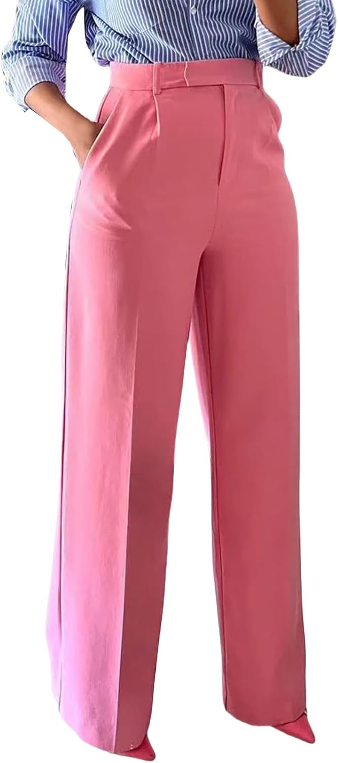 Famnbro Womens Dress Pants Slacks High Waisted Wide Leg Yoga Business Work Pants Trousers