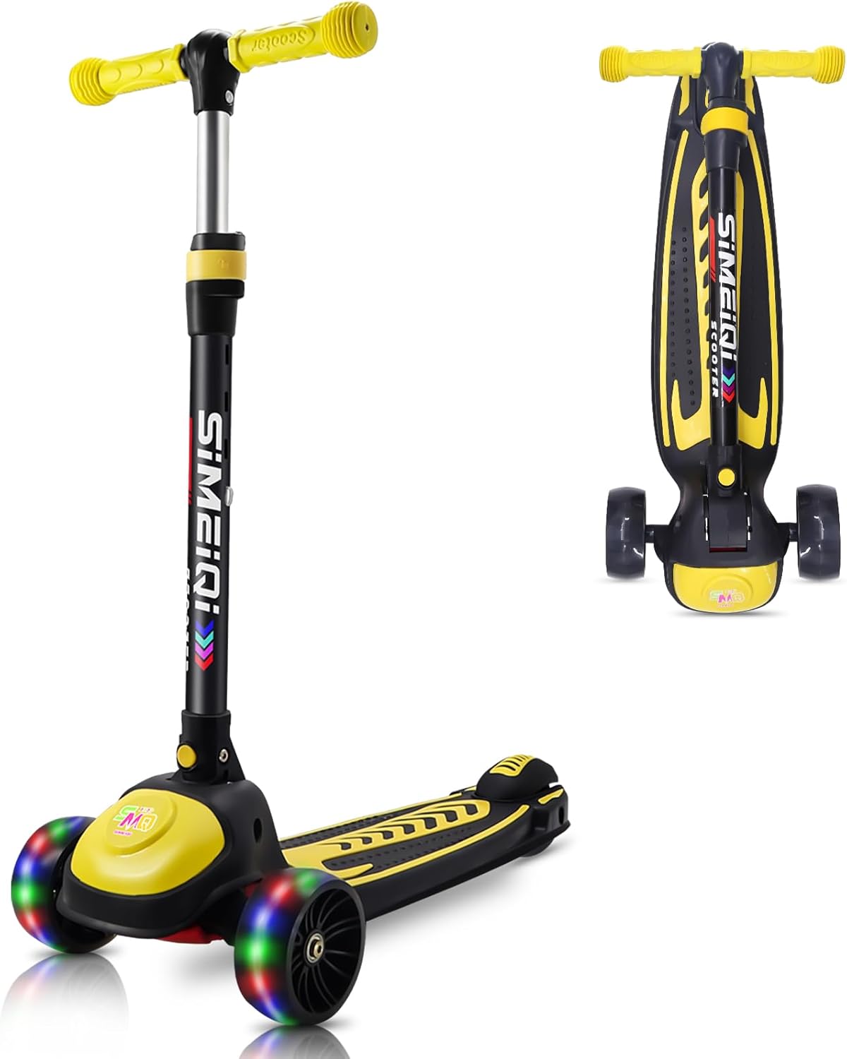 Kids Tri Scooter 3 Wheels for Kids 3-12 Years Old LED Flashing Light Adjustable Height Lean to Steer Technology Extral Wide Deck