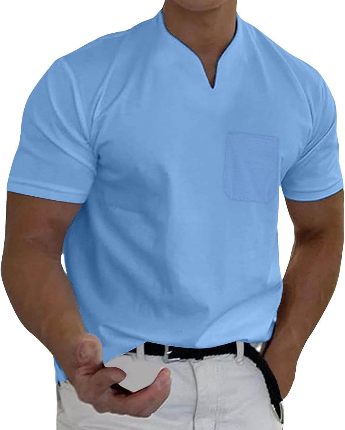 Cocila Mens T-Shirts V Neck Solid Short Sleeve Tee Shirt Top Blouse Summer Slim Fit Casual Lightweight Breathable T-Shirt for Men