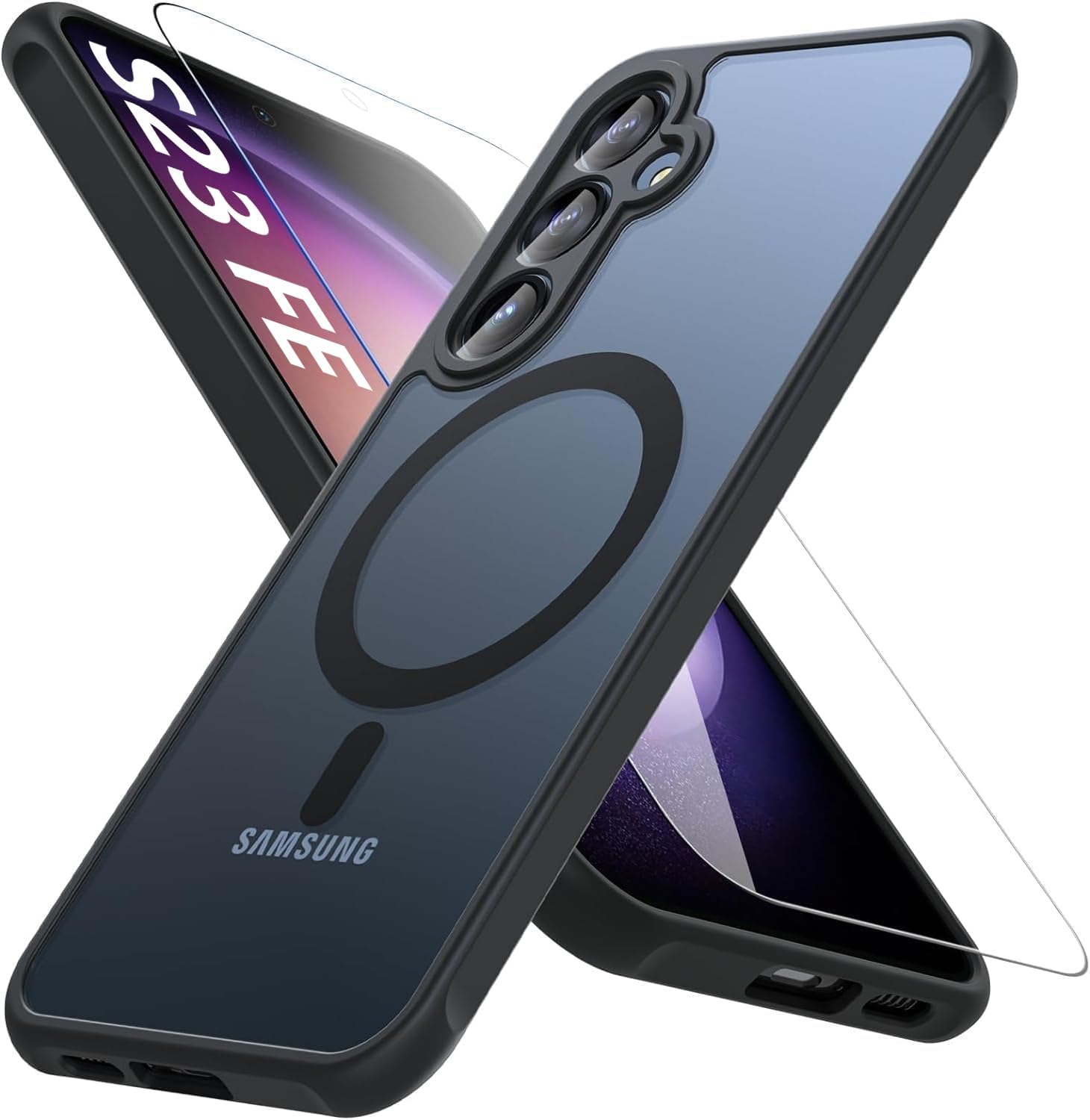 For Samsung Galaxy S23 FE Case 6.4'',Magnetic Galaxy S23 FE Case for Magsafe with Screen Protector [Military-Grade Protection] Shockproof Phone Case Samsung S23 FE Slim Protective Case S23 FE 5G,Black