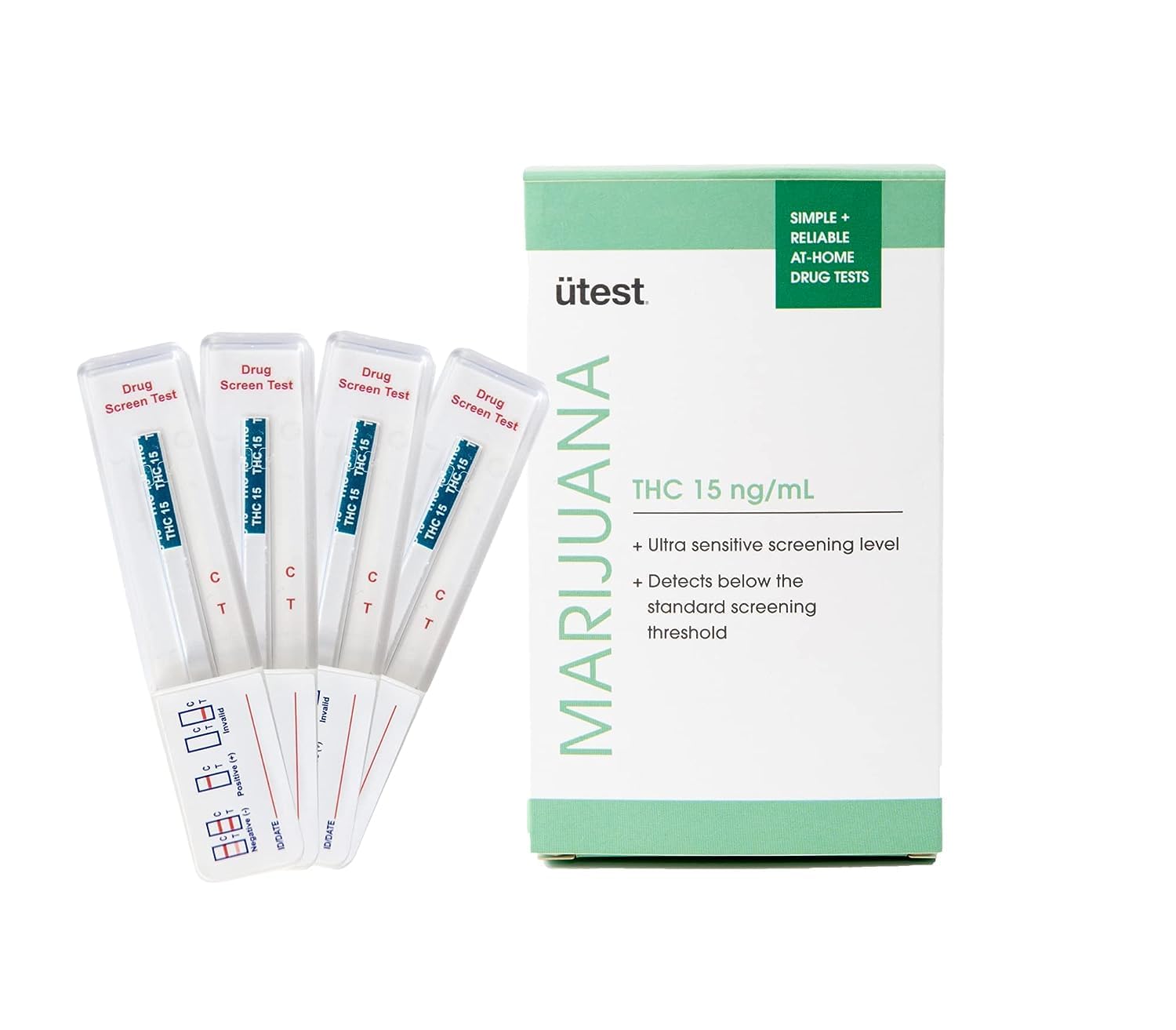 THC 15 ng/mL Home Drug Test Strips - Easy-to-use, Low Detection THC Test Kit, Single Use (4-Pack)