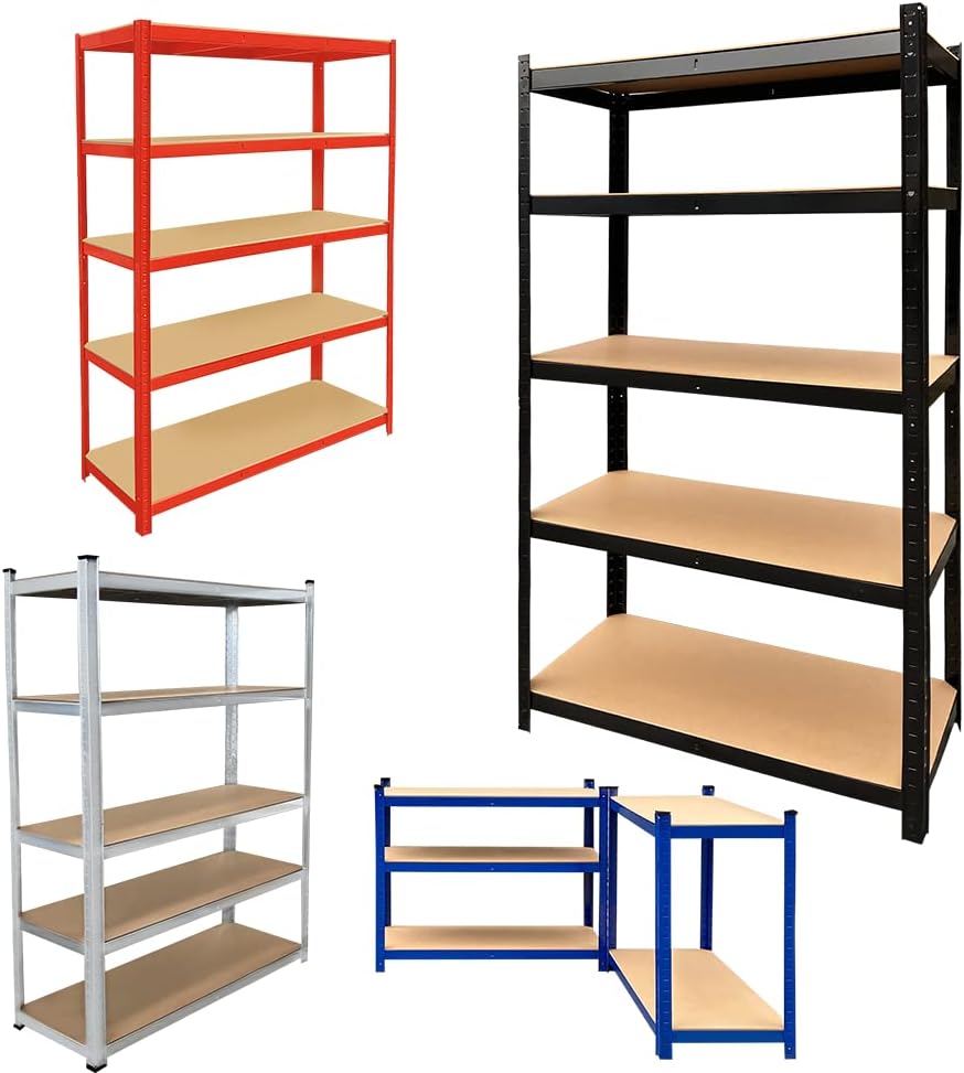 Heavy Duty 5 Tier Kitchen Shelving Unit for Garage Home Shop Shed Industrial Warehouse with Adjustable 58''High, 175kg Load Per Shelf Storage Rack Free Standing Units, Screw Free Installation