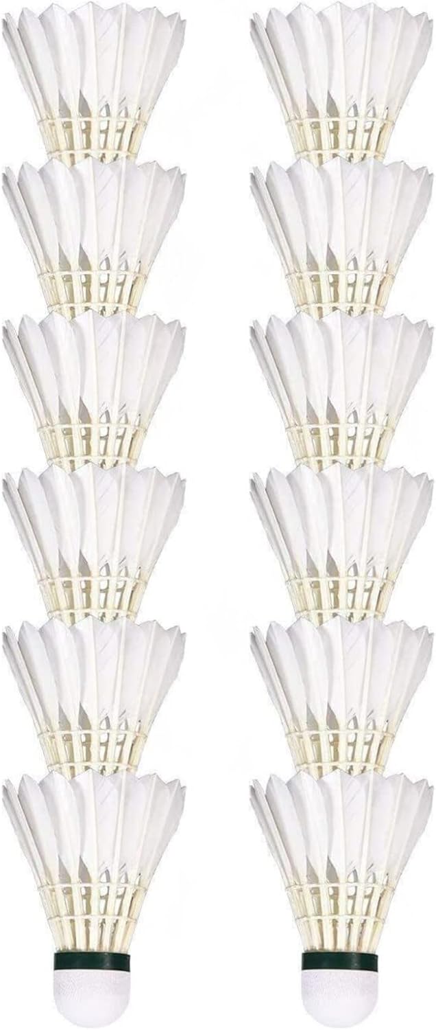 Voarge 12-Pack Professional Feather Badminton, Shuttlecocks with Excellent Durability Stability, High Speed Badminton Balls for Indoor Outdoor Game Training Exercise, White