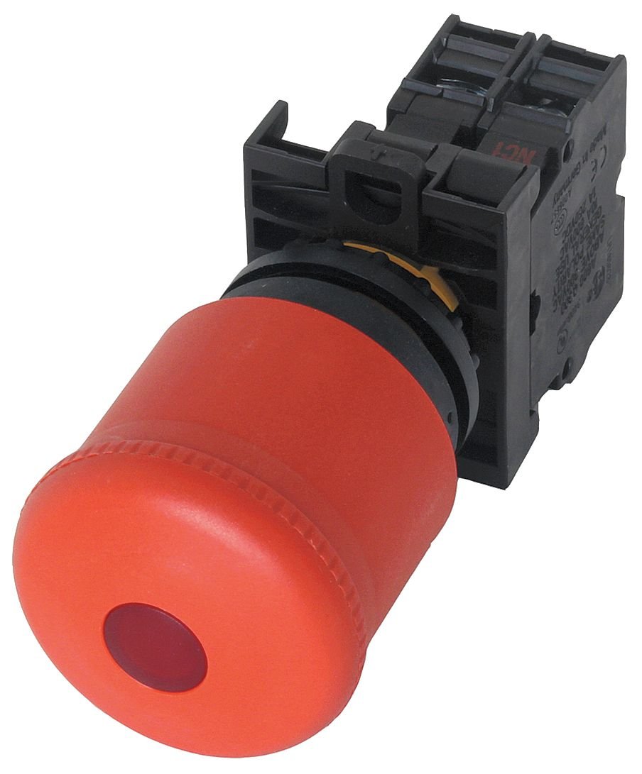 Eaton - M22-PVL-K01-230R - 22mm LED 1NC Illuminated Emergency Stop Push Button with Maintained Pull / Maintained Push Action, R