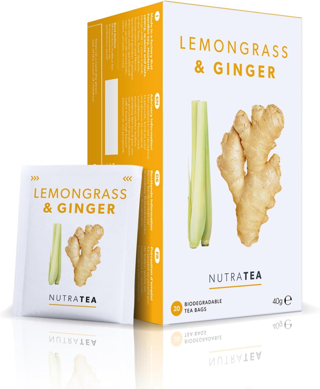 Nutra Tea Lemongrass & Ginger Tea for Digestion & Immunity, 20 Tea Bags