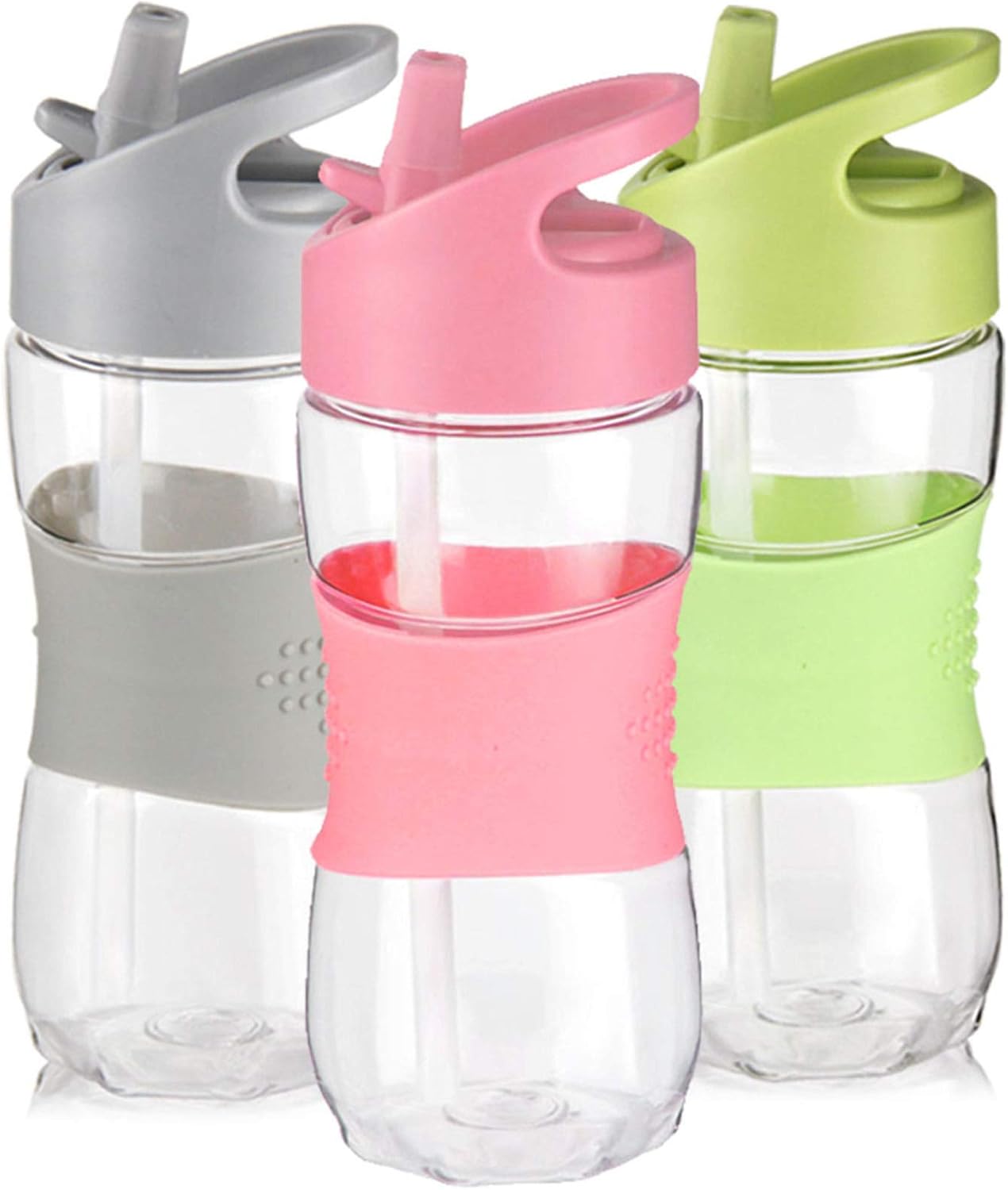 Sivaphe Clear Kids Water Bottle with Straw Cap 12 oz, Portable Leak-Proof Tritan Small Beverage Bottle 350 ml, Transparent Sports Drinking Bottle 350ml for School Girls Lightweight Pink
