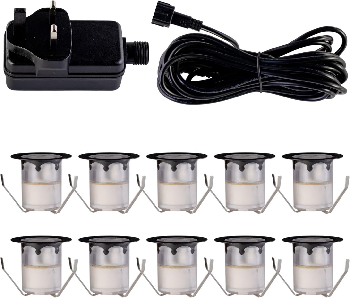 firstchoicelighting Set of 10-30mm LED Decking Plinth Ground Light Kit, Black Bezel, Warm White 3000K, IP67 Waterproof Recessed Outdoor Garden Bathroom Kitchen