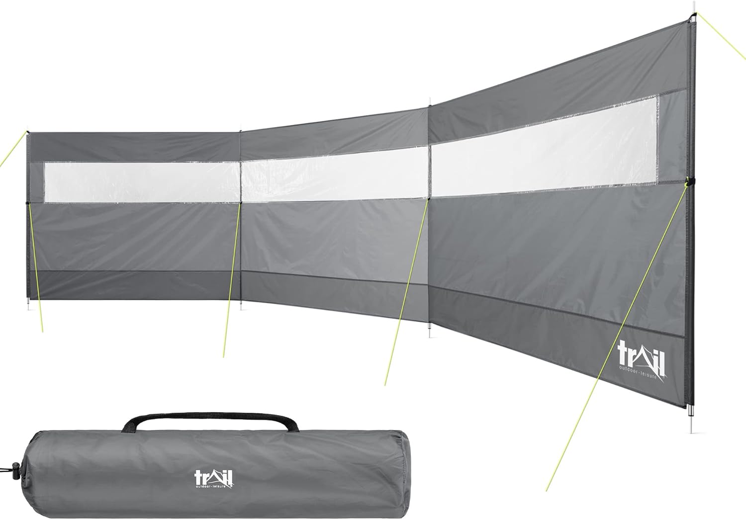Trail Steel 4 Pole Windbreak with Window, 5m x 1.4m Windbreaker Sun Shelter Privacy Screen for Outdoor Camping Festival Garden with Guy Lines, Pegs and Carry Bag