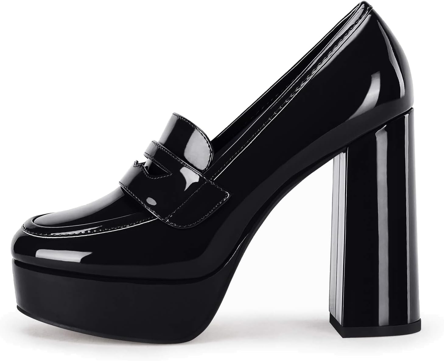 Womens Platform Heels Loafers Chunky High Heel Closed Toe Patent Leather Shoes Penny Loafer Business Dress Work Pumps