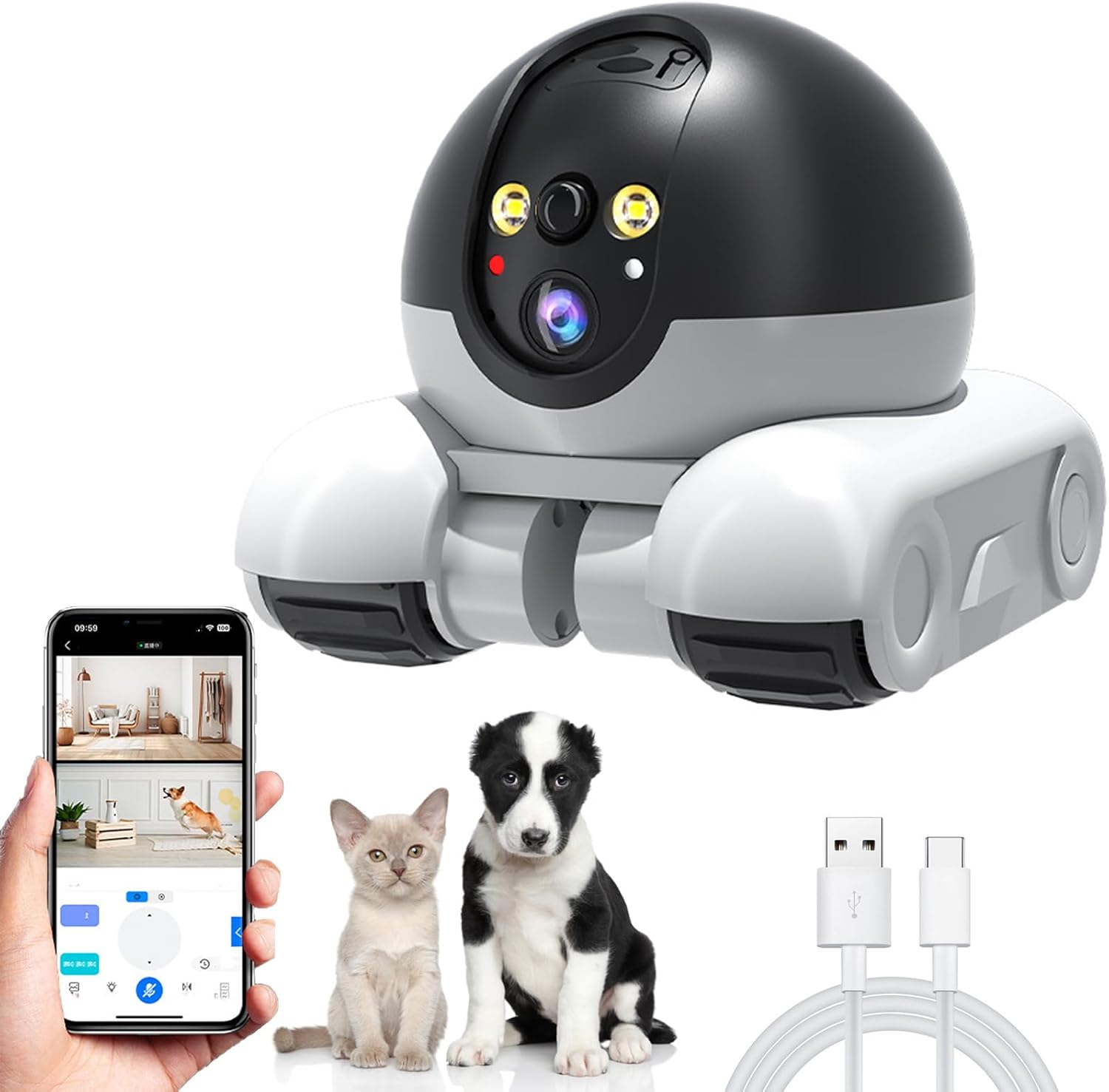 Pet Camera Home Security Camera,1080P Indoor Movable Camera,2 Way Talk,Motion Detection,Night Vision,Wireless House Movable Camera with APP Remote Control for Cats Dogs