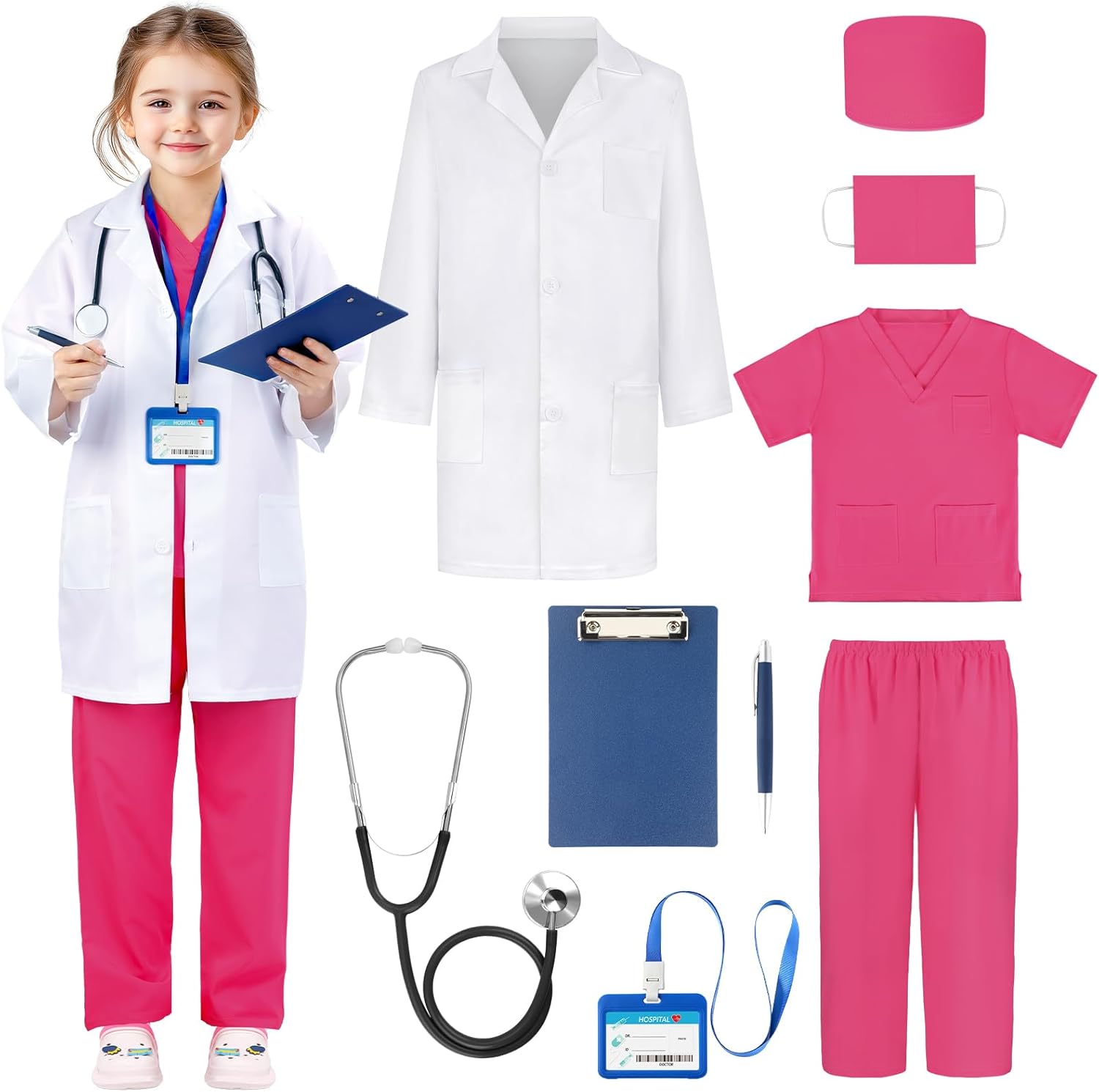 Joycover Doctor Costume for Kids, Kids Scrubs Halloween Costumes For Girls Boys Doctor Dress up Play Kit…