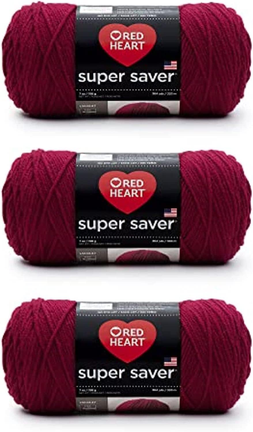 Red Heart Super Saver Yarn for Crocheting & Knitting, Burgundy, 3-Pack