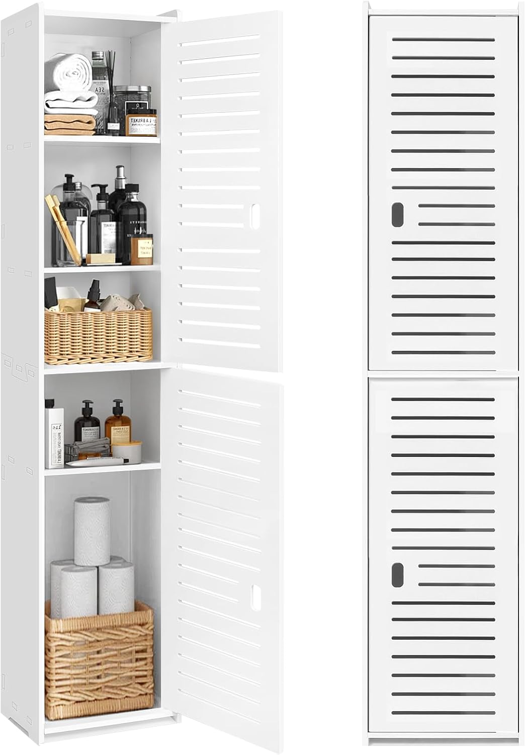 Tall Bathroom Storage Cabinet - Floor Standing Display Cabinet, Home Storage Furniture Organizer Unit for Office Living Room Kitchen Entryway Toilet Paper, White