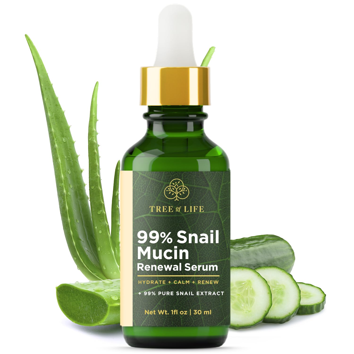 Tree of Life Beauty Hydrating Facial Serum - Advanced Snail Mucin 99% Pure Extract - Moisturizer for Hydration & Skin Regeneration - Reduces Fine Lines - Suitable for Sensitive Skin - 1 Fl Oz