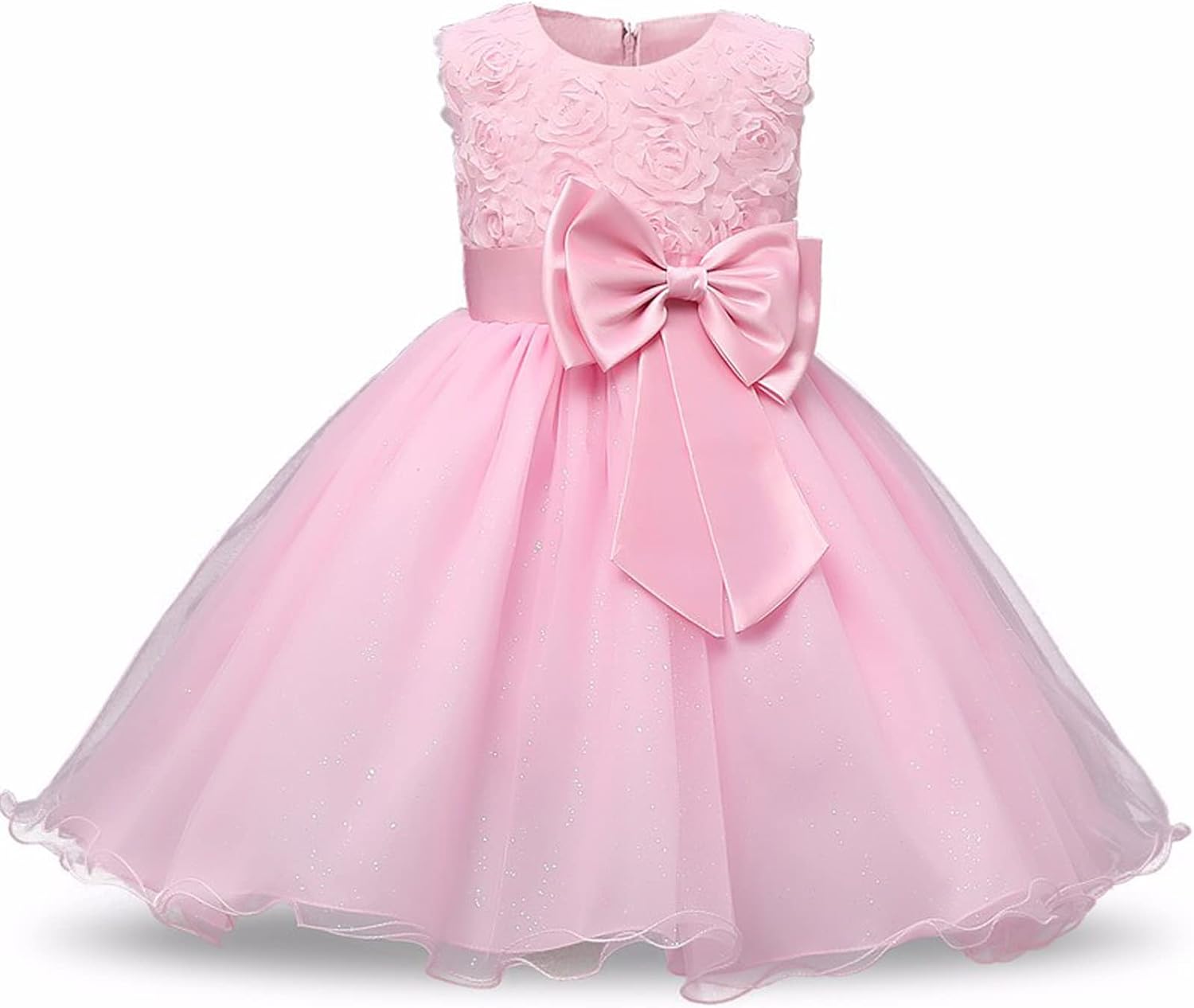 Discoball Girl Dress Princess Party Clothing Holiday Girls Dresses, 3D Rose Flower, Bow Sequins Tulle Dress Up for Kids