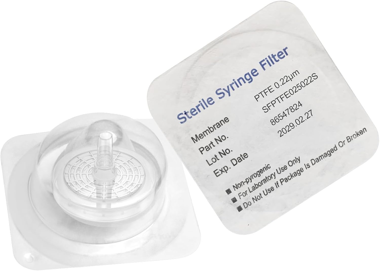 Sterile Syringe Filters PTFE 25 mm Diameter 0.22 um Pore Size Individually Packaged 100/pk