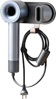 simpletome Hair Dryer Holder Wall Mount for All Magnetic High Speed Blow Dryer with Plug Cord Organizer Hook (Aluminum Alloy, Grey)