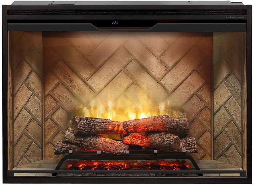 DIMPLEX Dimplex Revillusion® 42 Inch Built-in Electric Firebox - Herringbone Brick Background - Includes Realistic Faux Logset, Front Glass Panel, Firebox, and Plug Kit
