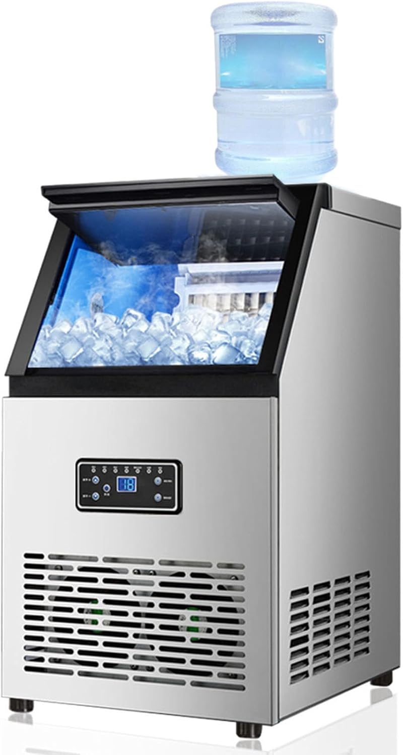 Ice Maker Machine with Self-Cleaning Function, 60kg Daily Output, Dual Water Supply for Home and Commercial Use