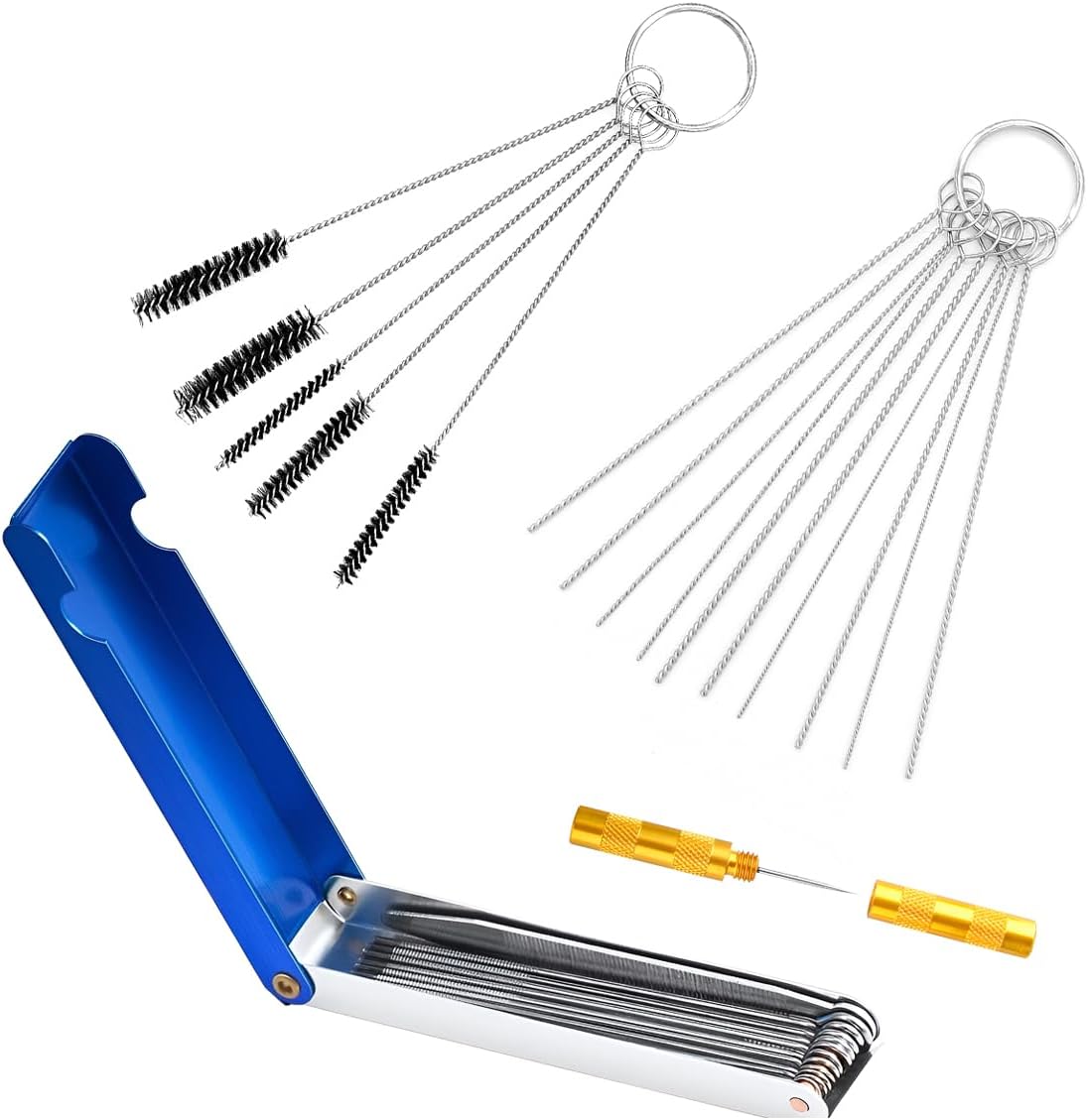 BELOMI Carburetor Cleaning Tool Kit, Carburetor Carbon Dirt Jet Remove Cleaner, Torch Tip Cleaner Repair Tools Set, 12 Cleaning Wires Set+10 Cleaning Needles+5 Nylon Brushes+1 Sharp Pick Tool Kit