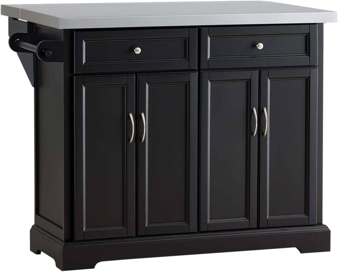 SoBuy Kitchen Island on Wheels, Rolling Kitchen Storage Trolley with Extendable Worktop, 2 Drawers and Adjustable Shelves for Dining Room, Breakfast Bar Black 115x(46-71) x92cm FKW71-SCH