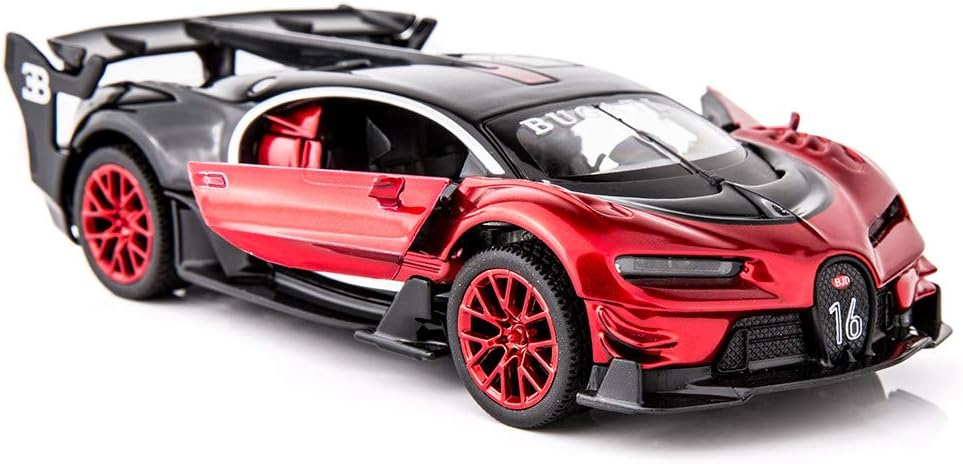 BDTCTK Bugatti Vision GT Supercar 1/32 Zinc Alloy Die Casting Pull Back Car Model Toy Sound and Light for Boy Girl Gift （red）