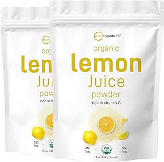 2 Pack Micro Ingredients Organic Lemon Juice Powder, 10 Ounce, Rich in Natural Vitamin C (Immune Vitamins) for Immune System, Great Flavor for Drinks, Smoothie & Beverages, Vegan