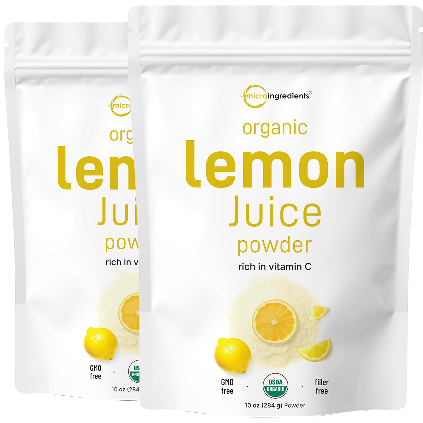 2 Pack Micro Ingredients Organic Lemon Juice Powder, 10 Ounce, Rich in Natural Vitamin C (Immune Vitamins) for Immune System, Great Flavor for Drinks, Smoothie & Beverages, Vegan