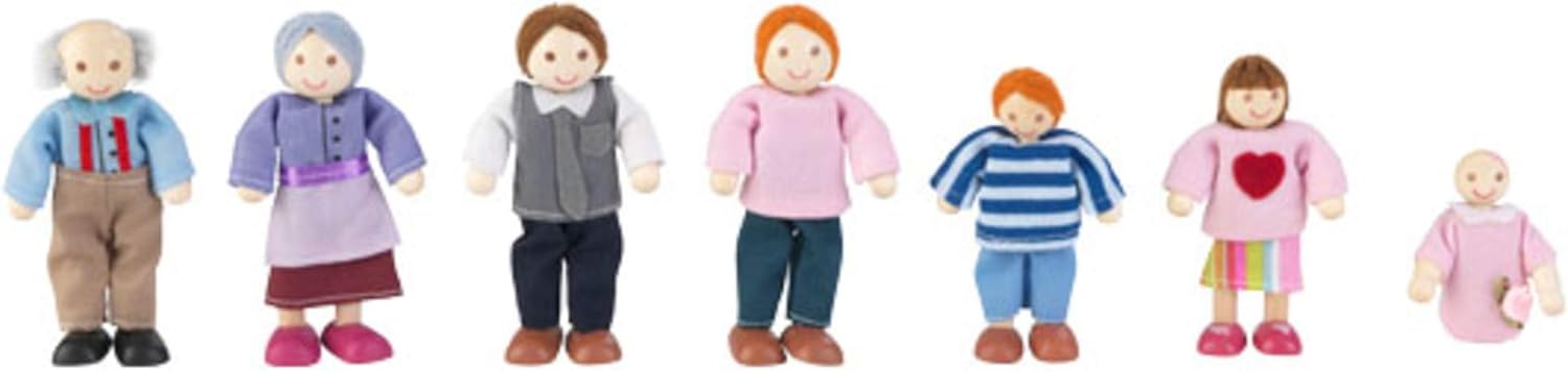 KidKraft Wooden Mini Doll Family Set of 7, Figures in Playset 12 cm/5 Inches Tall, Miniature Dolls for Any Dolls House, Kids' Toys, 65202