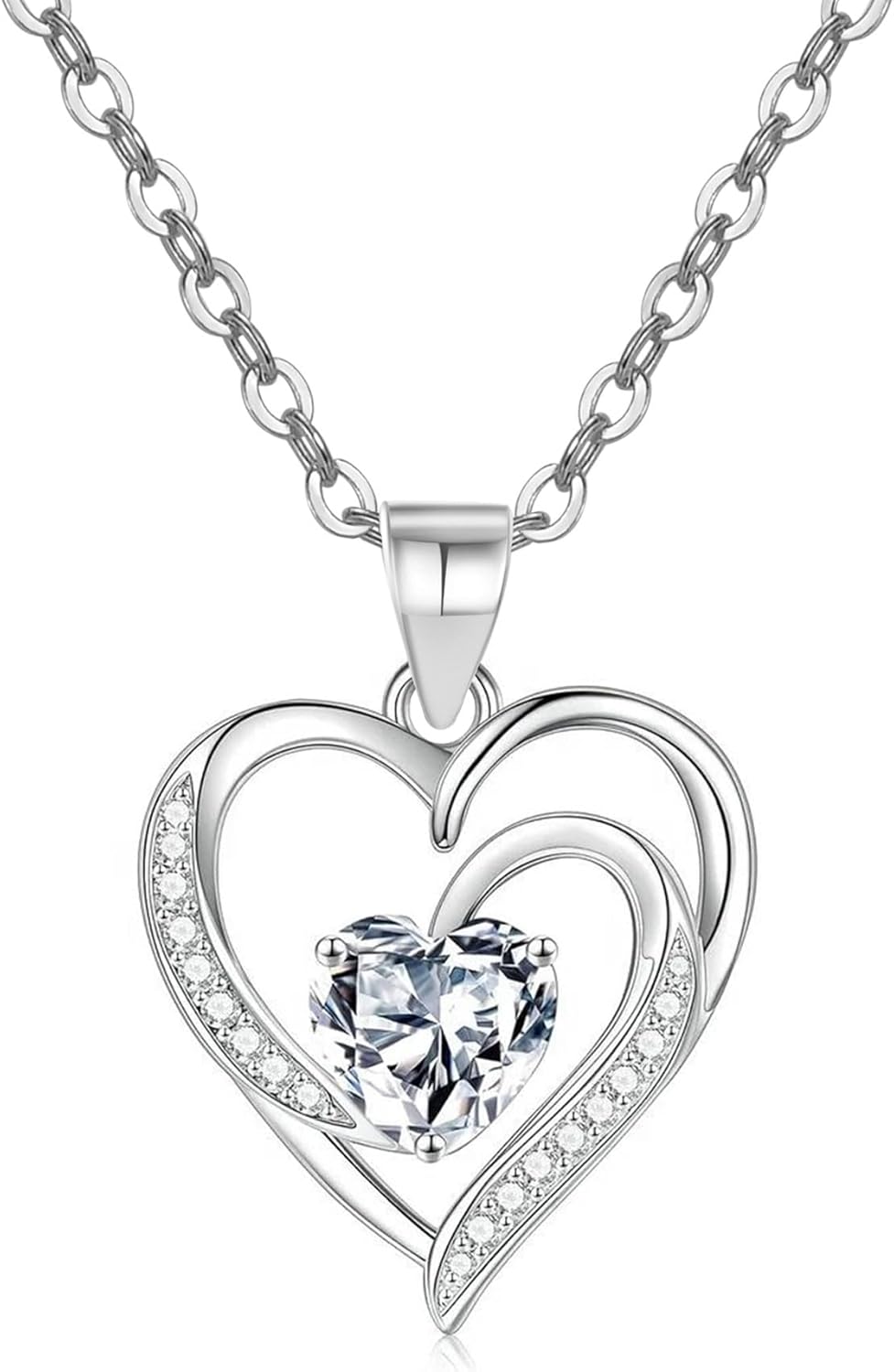 EXGOX Neckalce for Women S925 Silver Necklace for Women Heart Charm Necklaces Dainty Love Heart Pendant Sterling Silver Necklace Crystal Choker Necklace Jewellery Gifts for Women Girls Lady