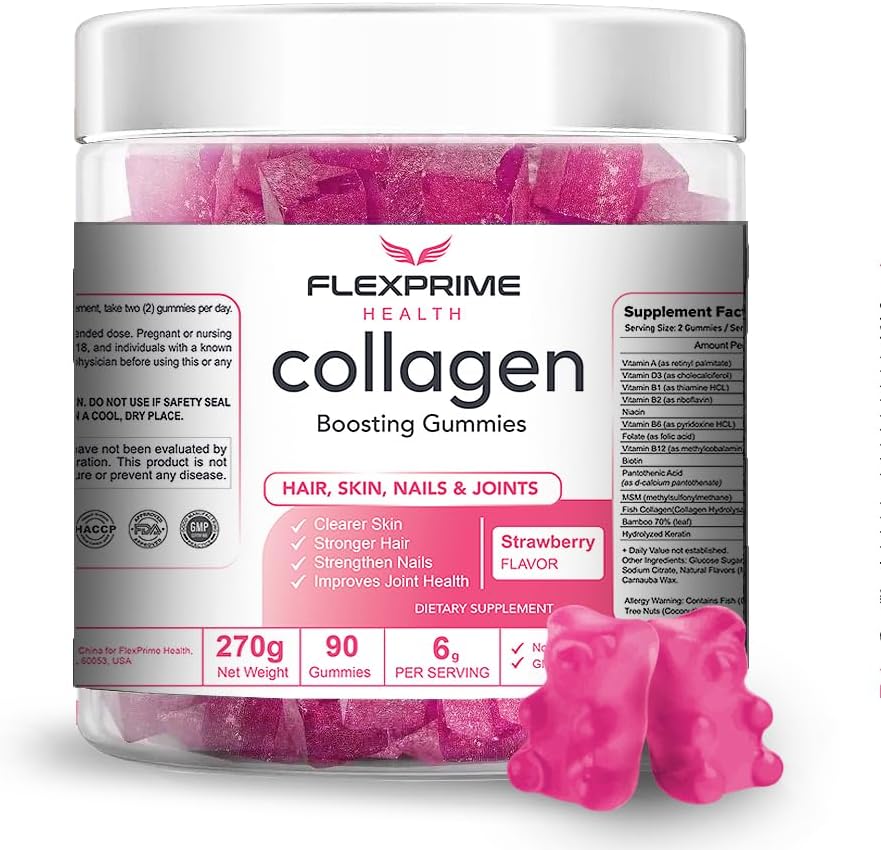 Health - Collagen with Biotin Gummies for Women & Men | Halal, Sugar-Free, Non-GMO, Gluten-Free | Anti-Aging, Clearer Skin, Hair Growth, Stronger Nails | Strawberry Flavor - 90 Count