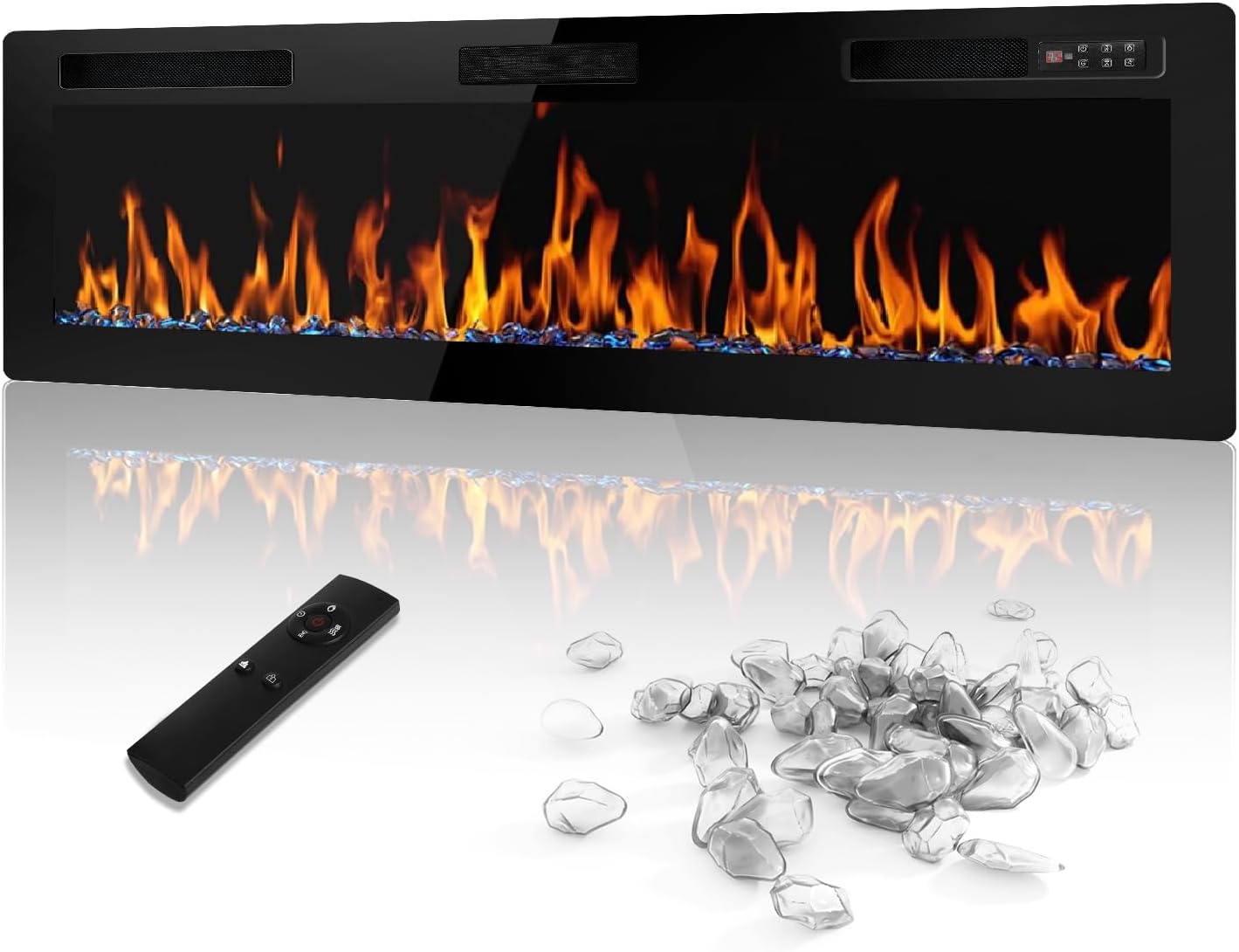 LEMBERI 72 inch Electric Fireplace Recessed and Wall Mounted,750/1500W Fireplace Heater and Linear Fireplace with Touch Screen Control Panel, Timer,Remote Control,Adjustable Flame Color and Speed
