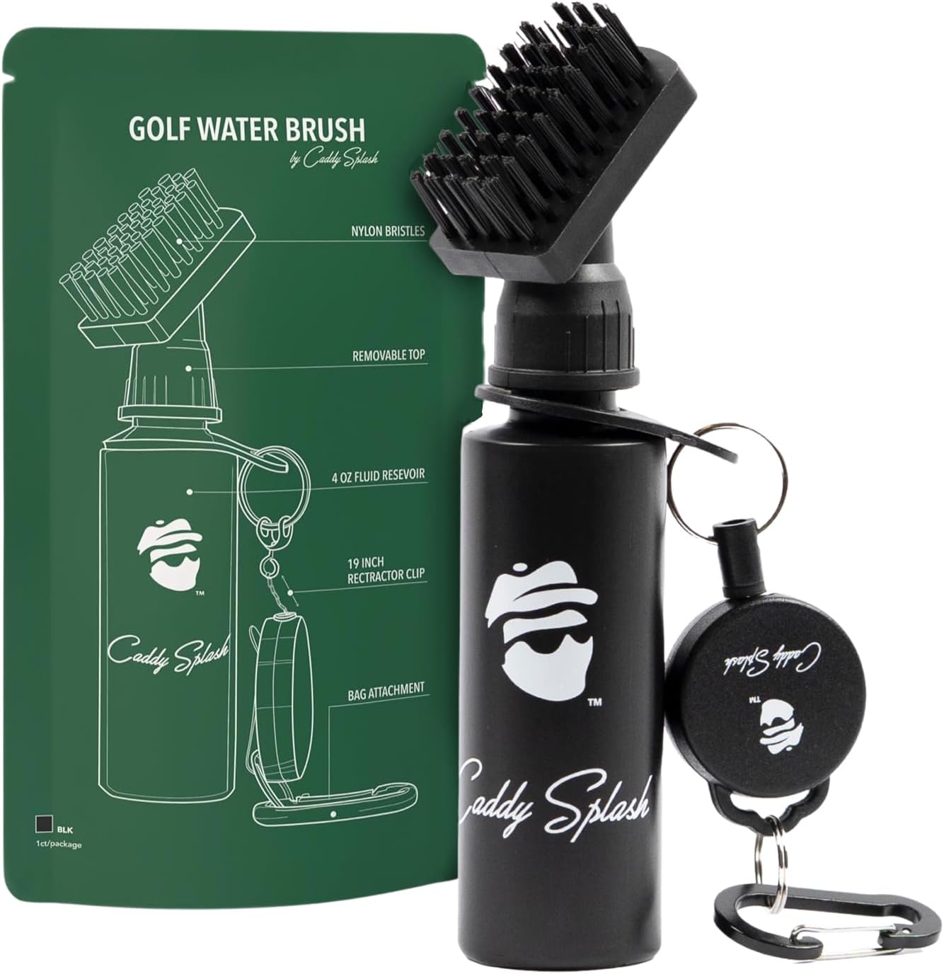 Caddy Splash Golf Club Brush Cleaner with Water - Heavy Duty Retractable Clip- Squeeze Bottle for Easy Cleaning with Nylon Bristles- Holds 4 Oz Water - Golf Accessories- USA Company