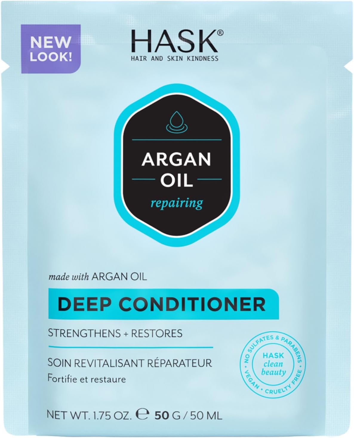 HASK Argan Oil Deep Conditioner Treatment for all hair types, colour safe, gluten free, sulfate free, paraben free - 1 50mL Packette