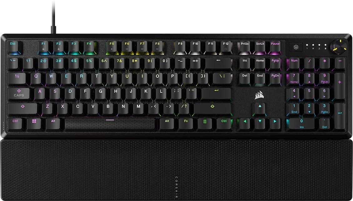 CORSAIR K70 CORE RGB Mechanical Gaming Keyboard with Palmrest - Pre-lubricated Corsair MLX Red Linear Keyswitches - Sound Dampening - Media Control Dial - iCUE Compatible - QWERTY NA Layout - Black