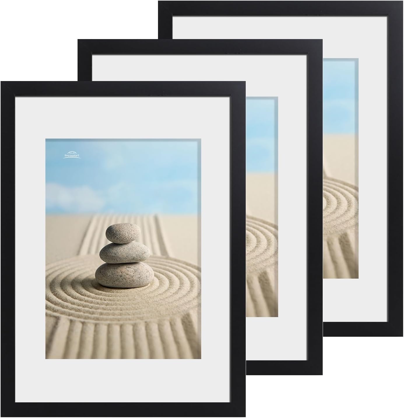 lincoolart A3 Frame Black Photo Frames A3 Picture frame With Mount for A4 Certificate Pictures Poster Print Set of 3 with Acrylic Glass