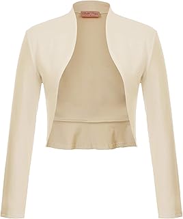 Belle Poque Women's Vintage Cropped Shrug Open Front Long Sleeve Ruffled Bolero Cardigan S-2XL